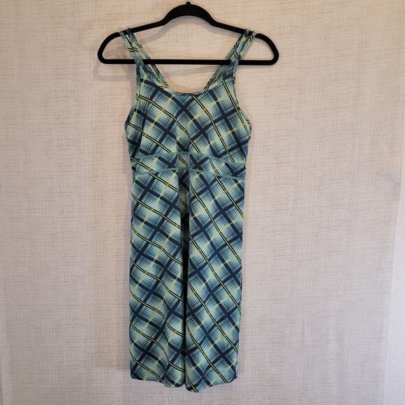 Title Nine Racerback Dress Womens Medium Geometric Plaid Active Blue Swim Cover - Picture 1 of 7